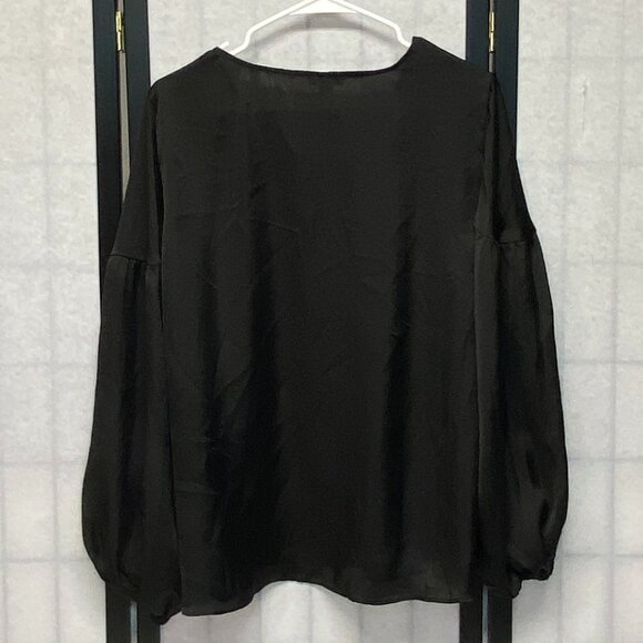 Vince Camuto Bell Sleeve Split Neck Peasant Blouse L Flowy Boho Chic Top - Picture 2 of 12